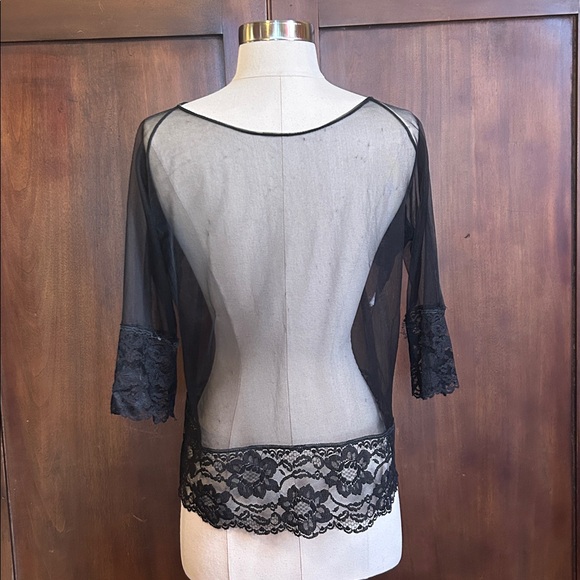 60’s Black Sheer Lace Middy Top Lingerie M - Picture 2 of 10